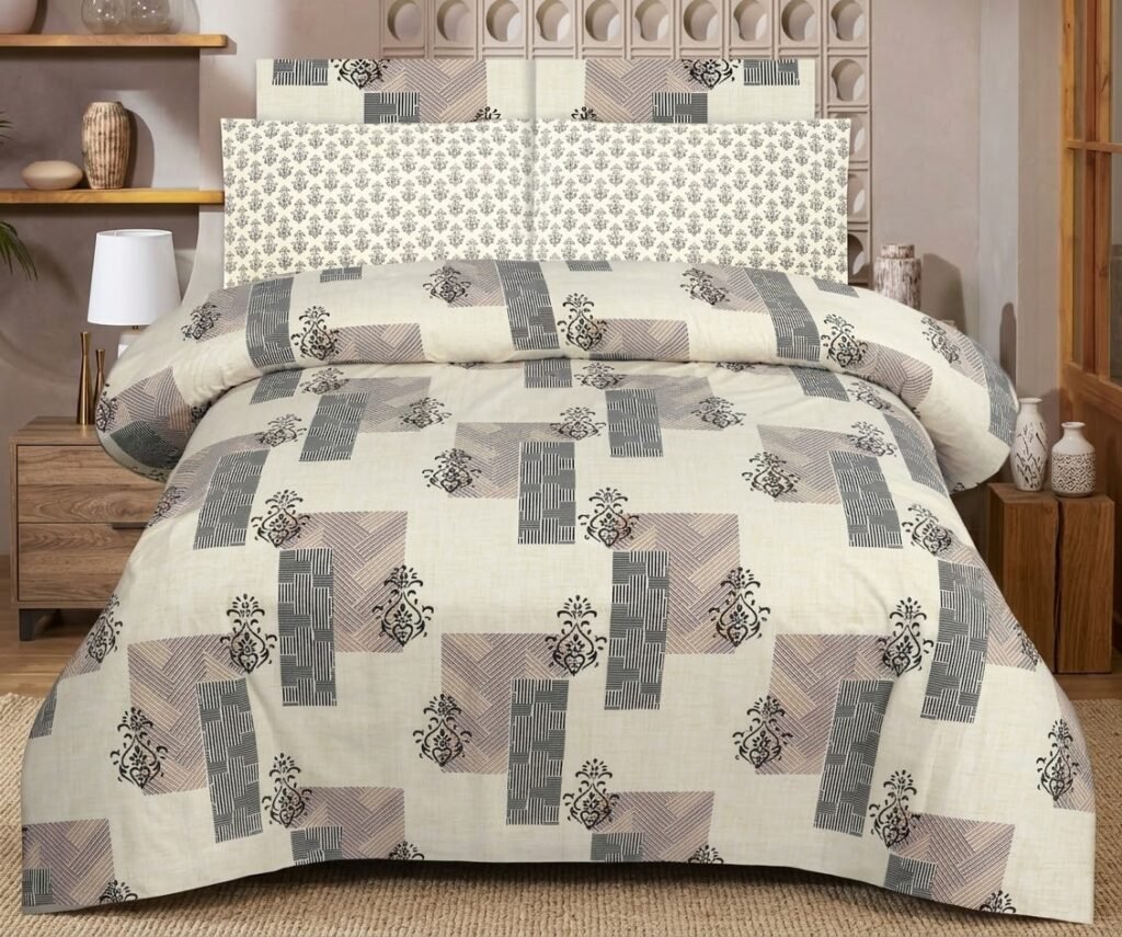 ZENWEAR Modern Abstract Block & Damask Single Bed Sheet Set