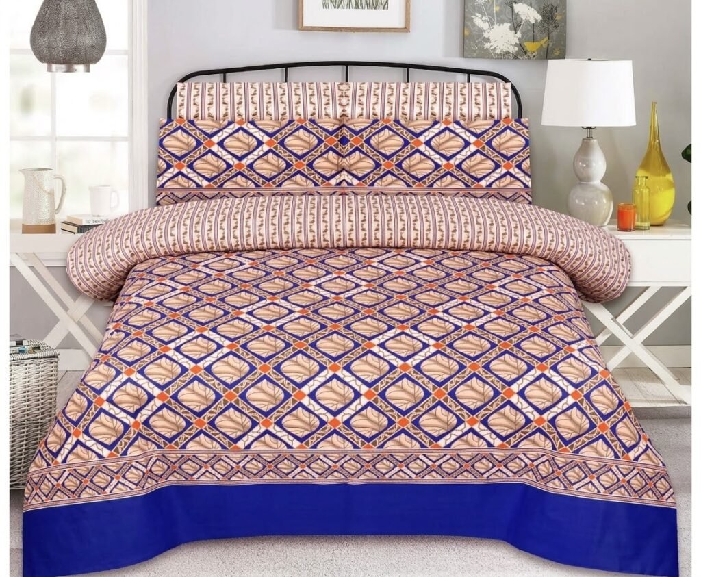 ZENWEAR Geometric Lattice Royal Blue Single Bed Sheet Set