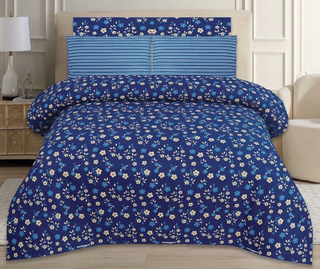 ZENWEAR Midnight Blue Ditsy Floral Single Bed Sheet Set