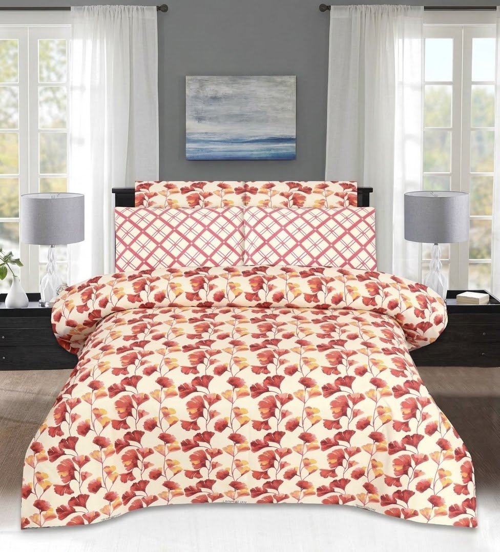 ZENWEAR Coral Floral & Plaid Single Bed Sheet Set