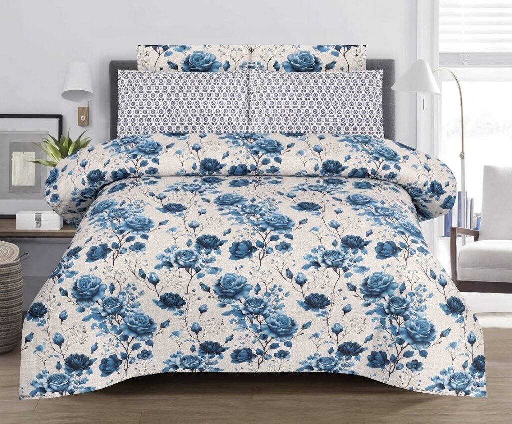 ZENWEAR Royal Blue Floral Bloom Single Bed Sheet Set