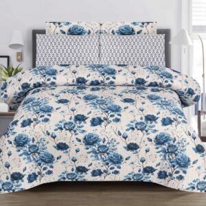 ZENWEAR Royal Blue Floral Bloom Single Bed Sheet Set